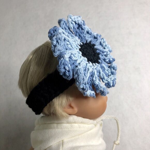 Handmade Crochet Blue Flower Baby Headband - Picture 5 of 8